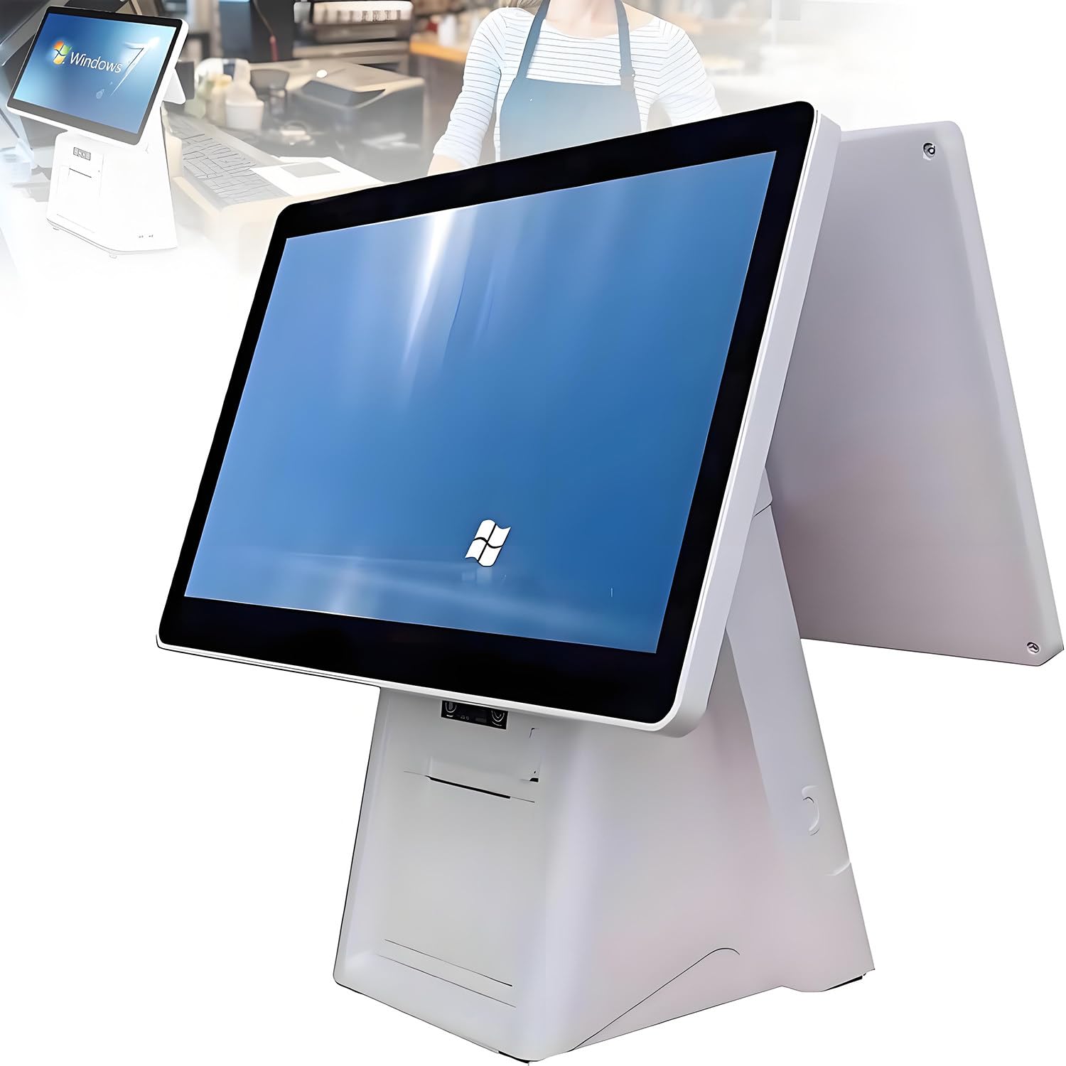 Caja registradora para pequeños Negocios con Impresora y WiFi, Caja registradora Todo en uno, Pantalla táctil Doble, Sistemas TPV con Pantalla táctil de 15,6 Pulgadas