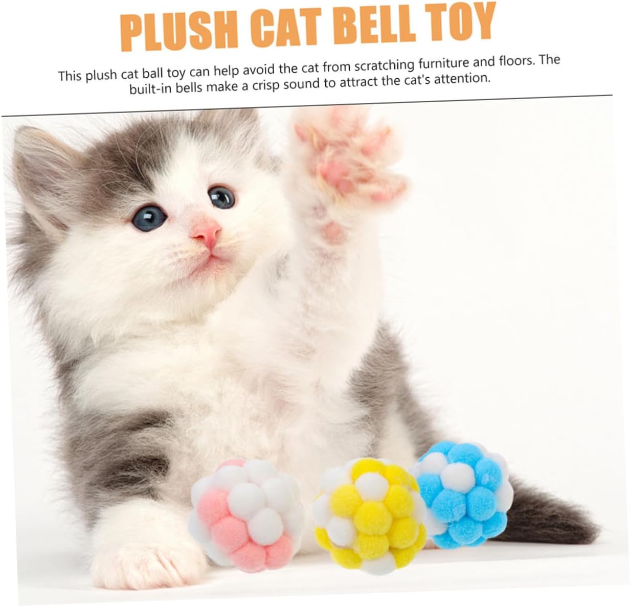 6pcs Plush Cat Pom Pom Balls with Bells Fuzzy Interactive Chew for Indoor Cats and Kittens Soft Kitten Supplies for Self Diversion and Play