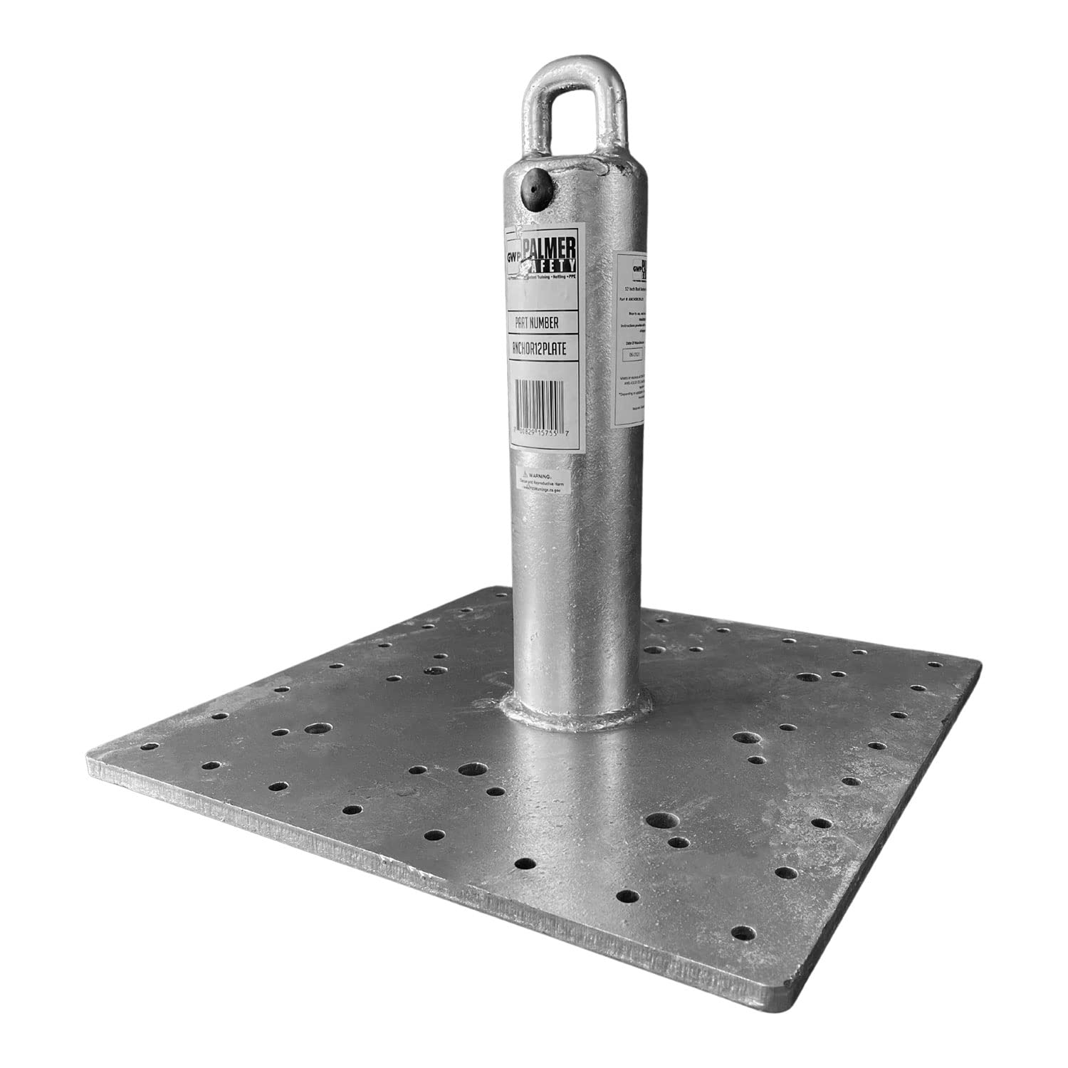 Palmer Safety Galvanized Roof Anchor with Base Plate, 12 inch Tall