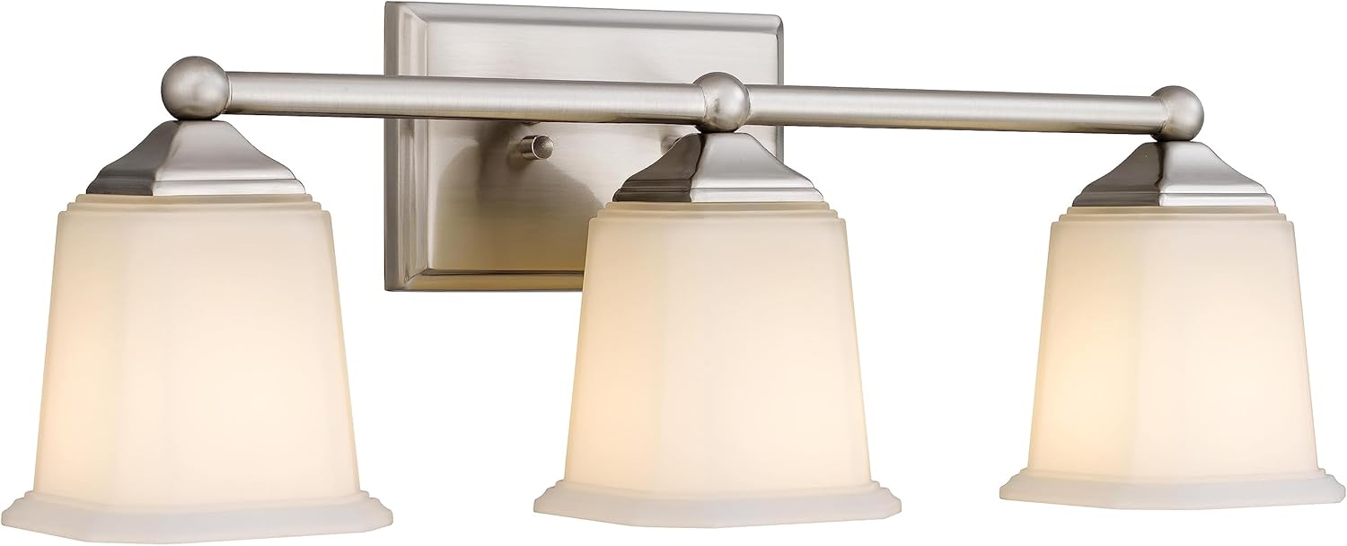 Nox Vintage 3-Light Vanity Light Modern Wall Sconce Lighting Brushed Nickel with White Glass Shade for Bathroom, Hallway, Entryway, Kitchen, Mirror, Laundry Room