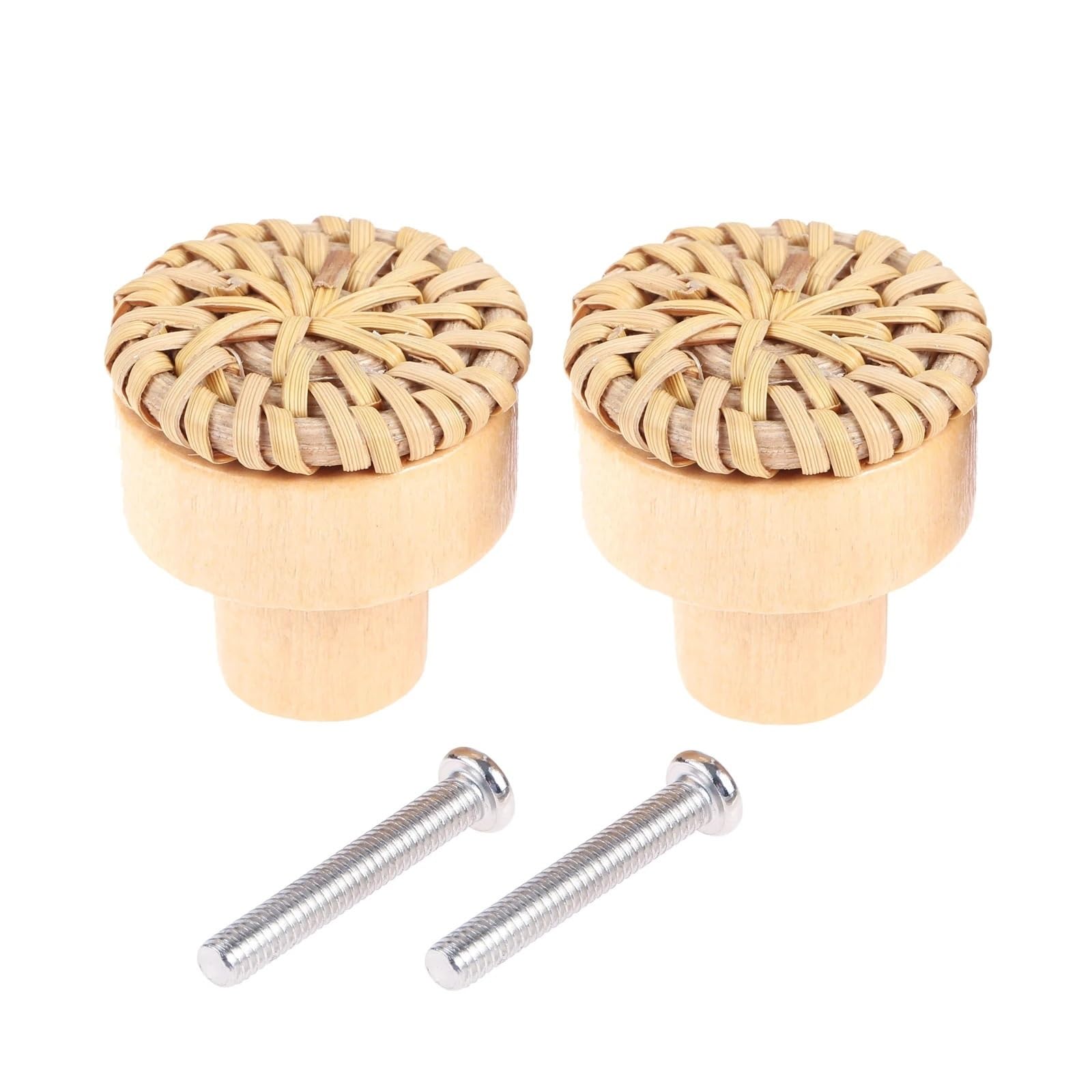 NHralpajj Wood Rattan Woven Vanity Drawer Pull
