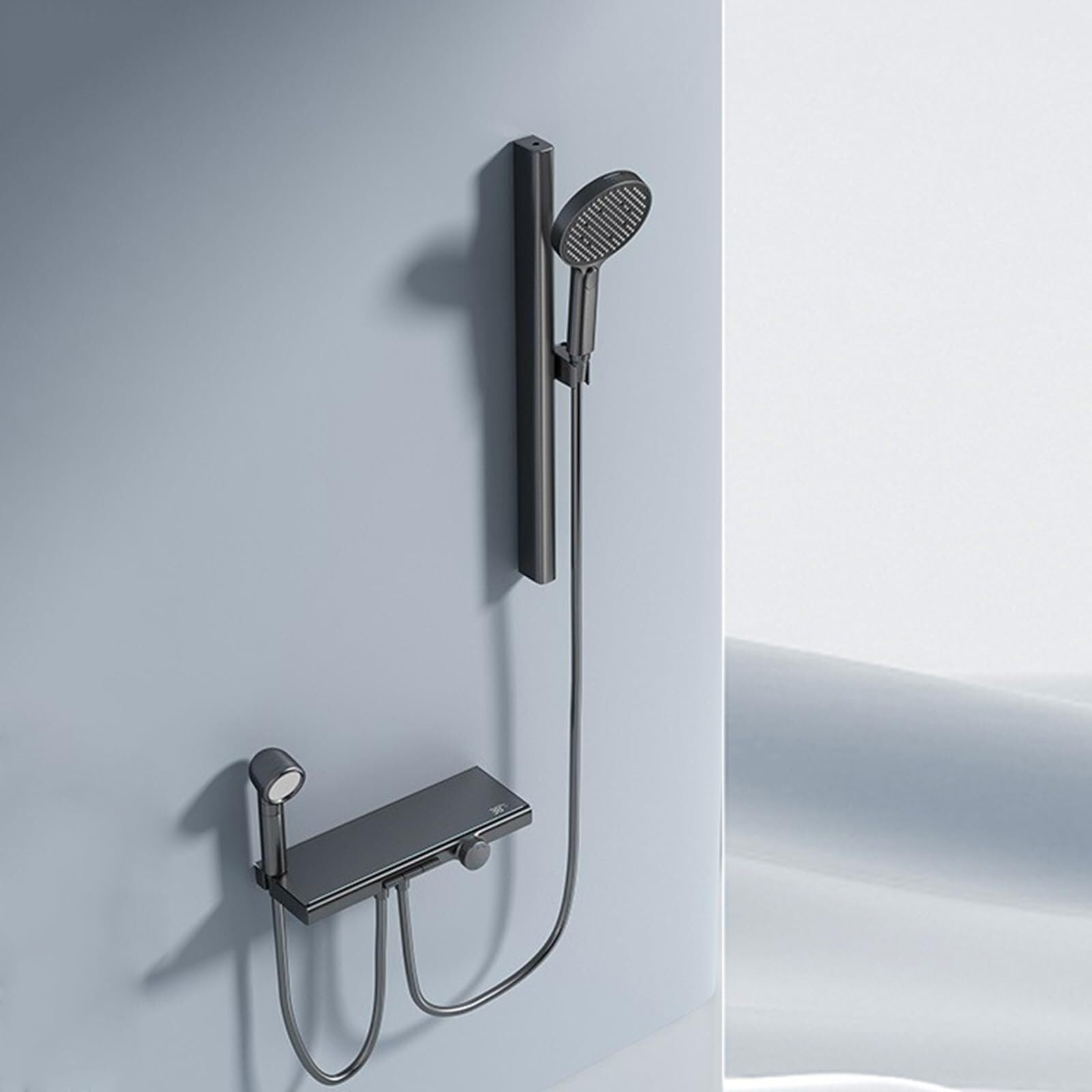 Mélangeur baignoire numérique blanc et kit rail de douche colonne murale LWX