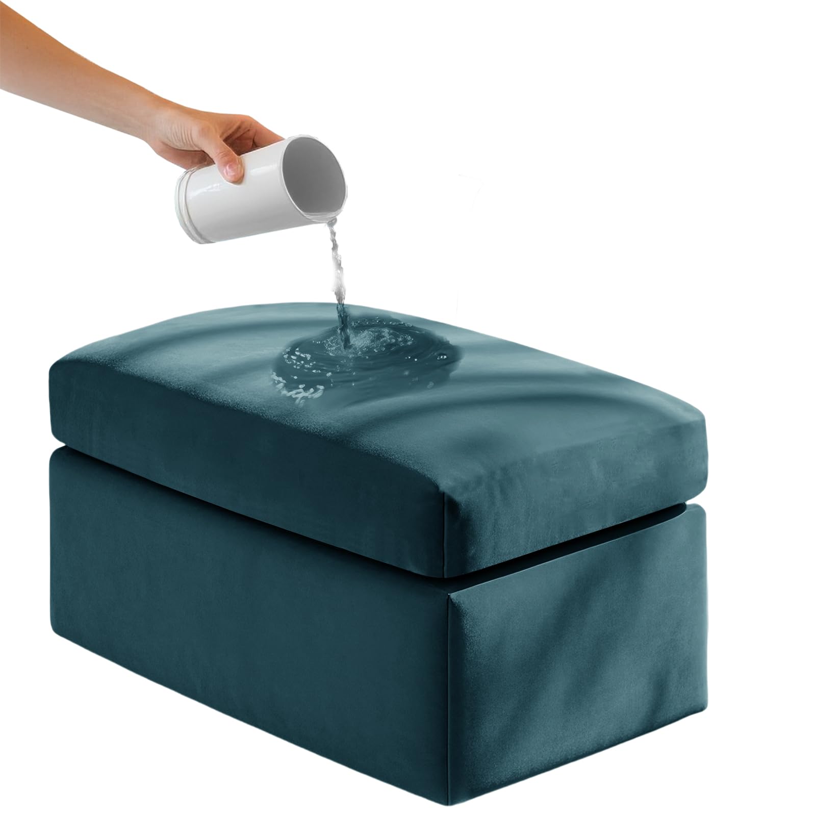 UNBBRRL Ektorp Ottoman Cover Square Waterproof Foot Stool Covers Rectangle Stretch Velvet Fabric with Nonslip Elastic Bottom (Teal,W:60-90cmD:30-50cm+seat)