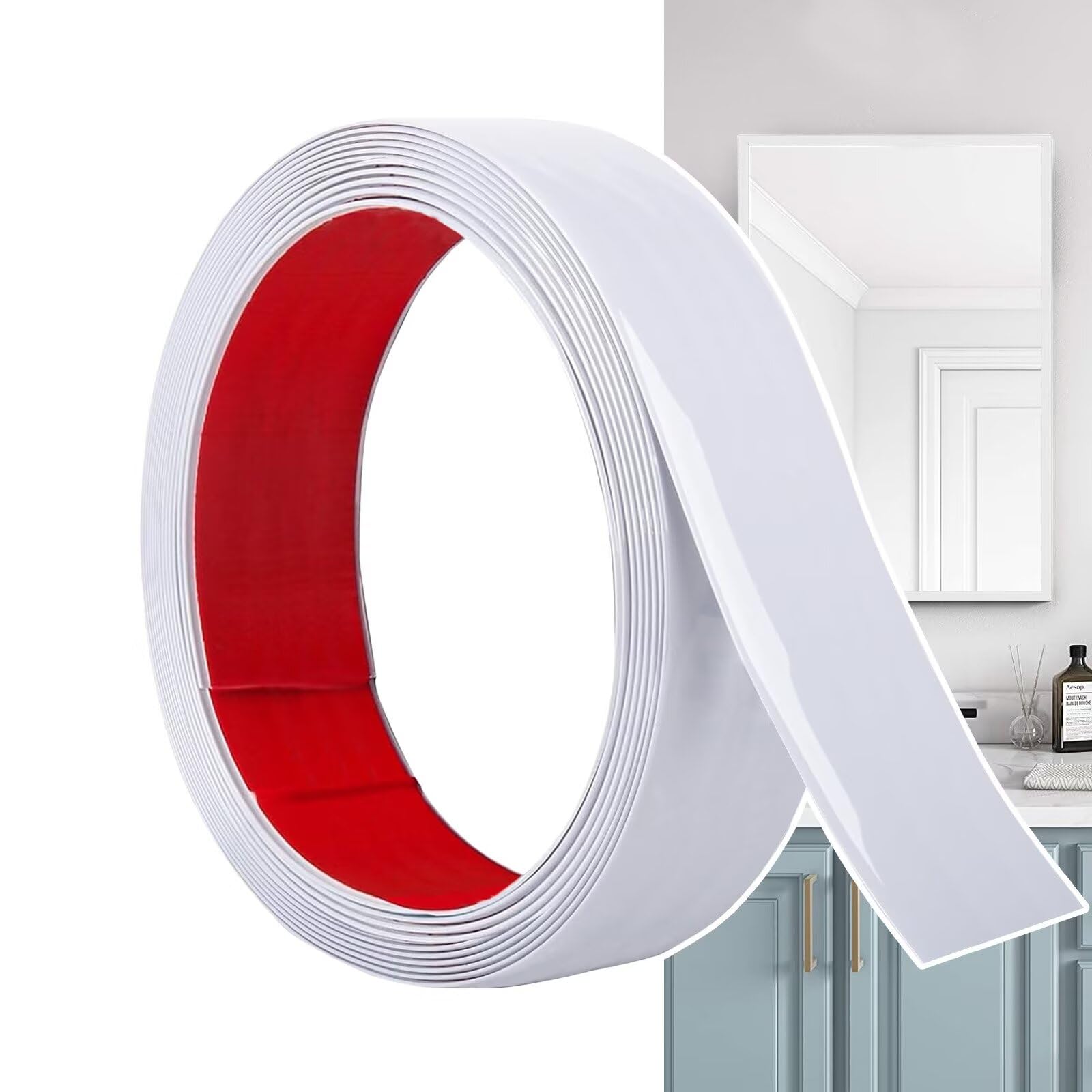 Hengrongshen Self Adhesive Moulding Trim Matte White (6M x 3cm) Flexible PVC Peel and Stick Wall Trim Decorative Edge Strip for Wall, Tile, Mirror, Window, Cabinet, Bathroom, DIY Trim