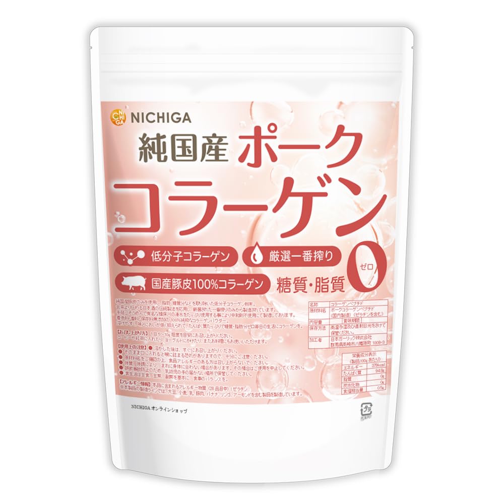 Nichiga 01 Pork Collagen, 17.6 oz (500 g), Carefully Selected Ichiban Shibori, Low Molecular Collagen, 0 Sugar and 0 Fats, 100% Domestic Pork Skin, No Neutralizers 500グラム (x1)