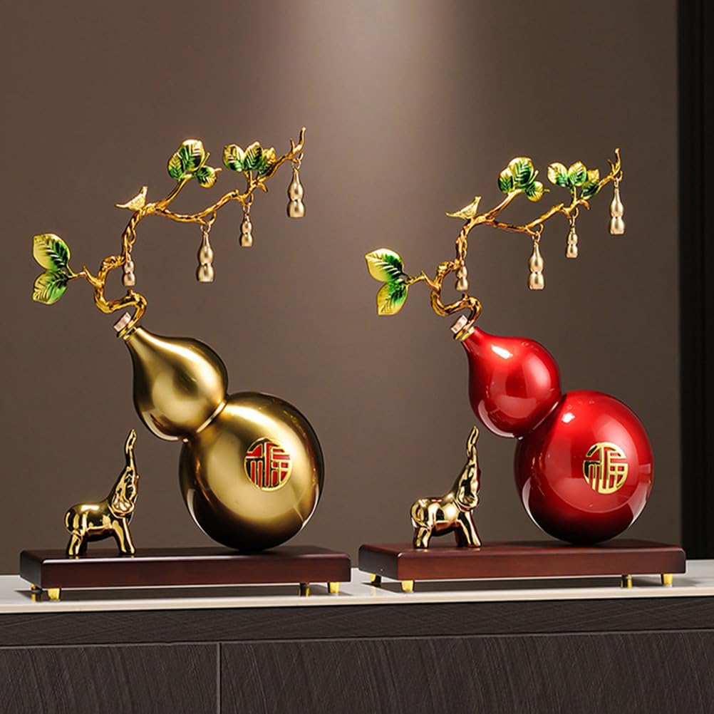 Złota statua Hulu Ozdoby Feng Shui, metalowa figurka w stylu Bonsai Drzewo szczęścia dla bogactwa i powodzenia Nowy Rok Dobrobyt Dekoracja biura domowego Prezent,Red