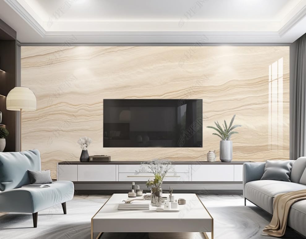 Papier peint marbre beige pour salon chic et chambre parentale