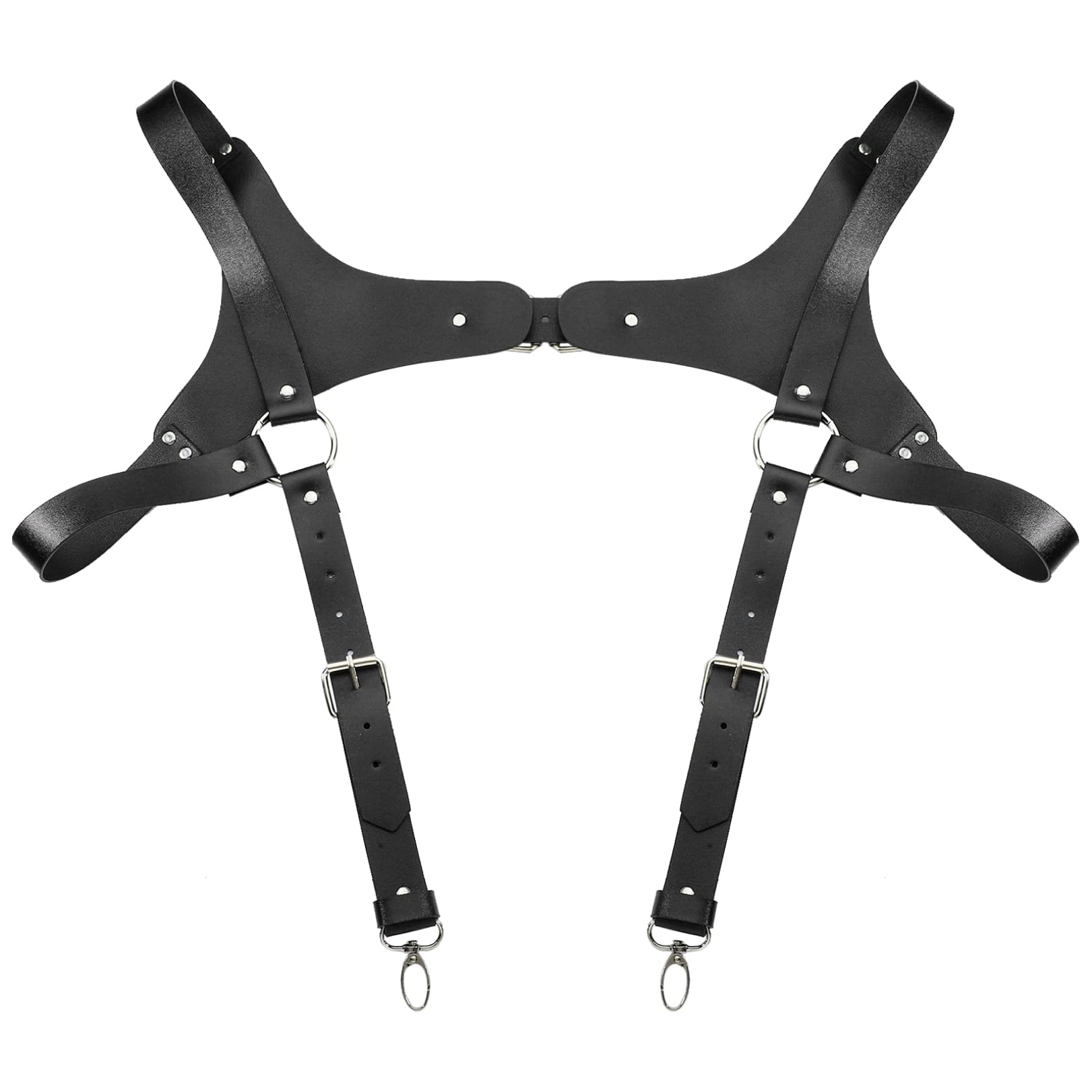 FEESHOWVintage Medieval Leather Suspender H-Back Steampunk Suspenders with Adjustable Buckle for Men Party Cosplay Clubwear