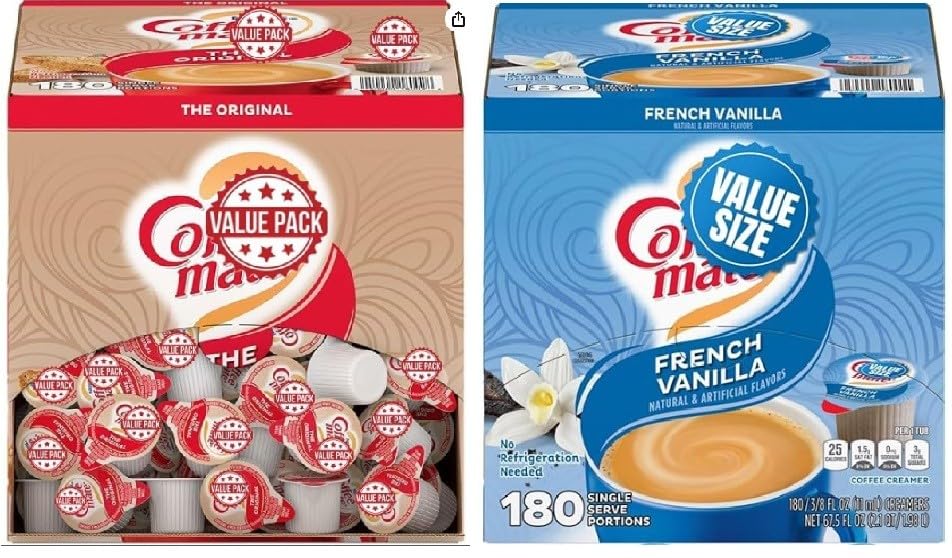 Coffee Creamer Liquid Creamer Singles, Original and French Vanilla, 180 ct. (2 Pack)