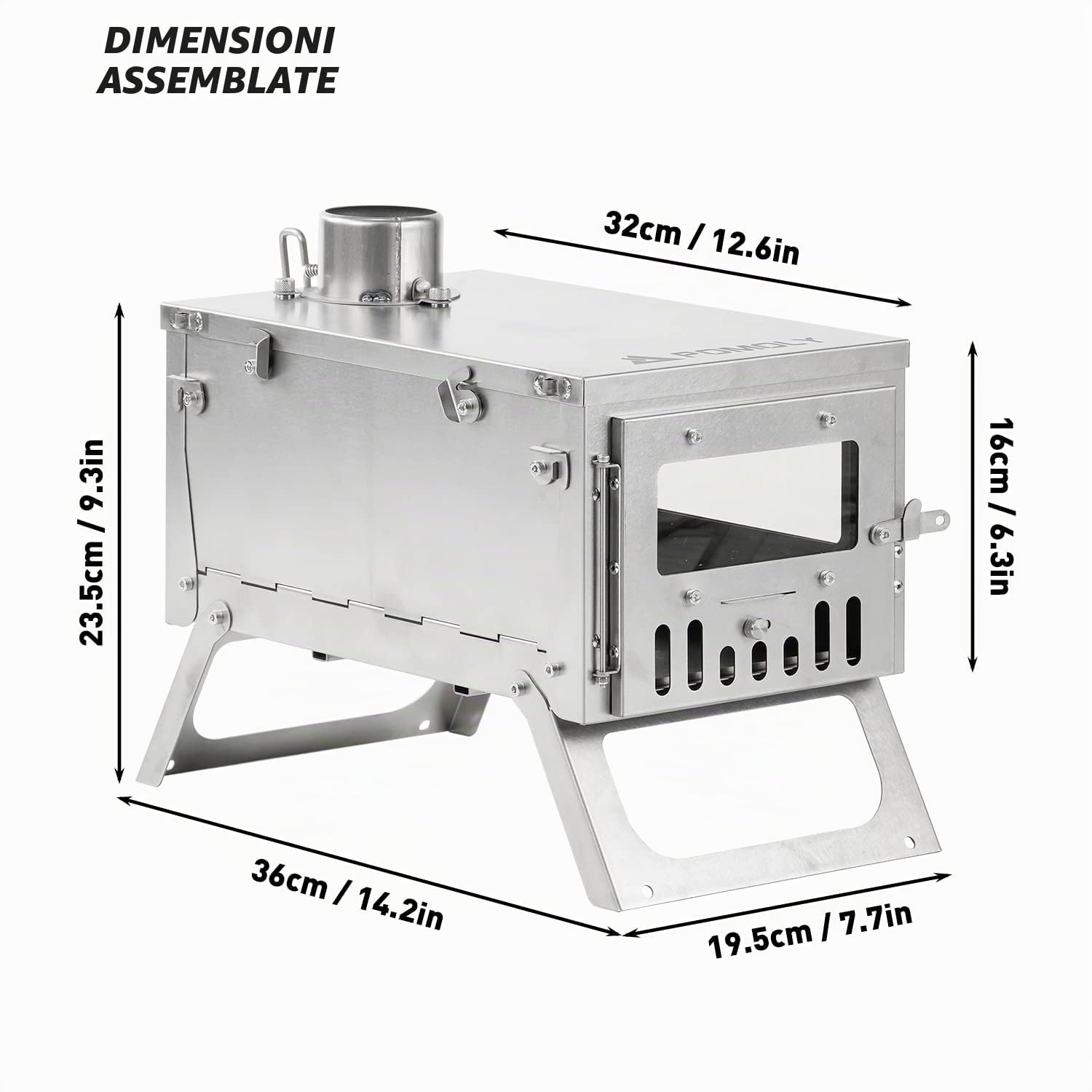 POMOLY Ti Mini 0.6 Stufa a legna per tenda da campeggio portatile in titanio leggero per escursionismo, cucina, riscaldamento (tubo da 2 m)