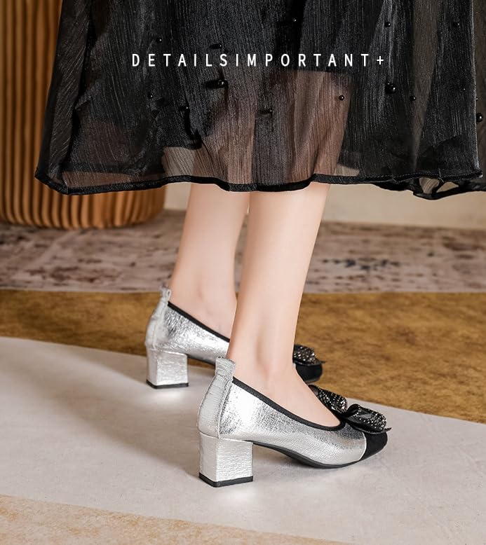 Women’s Square Head Pumps, Chunky Block Heels Pumps,2 Inches Classic Office Daily Dress Shoes3