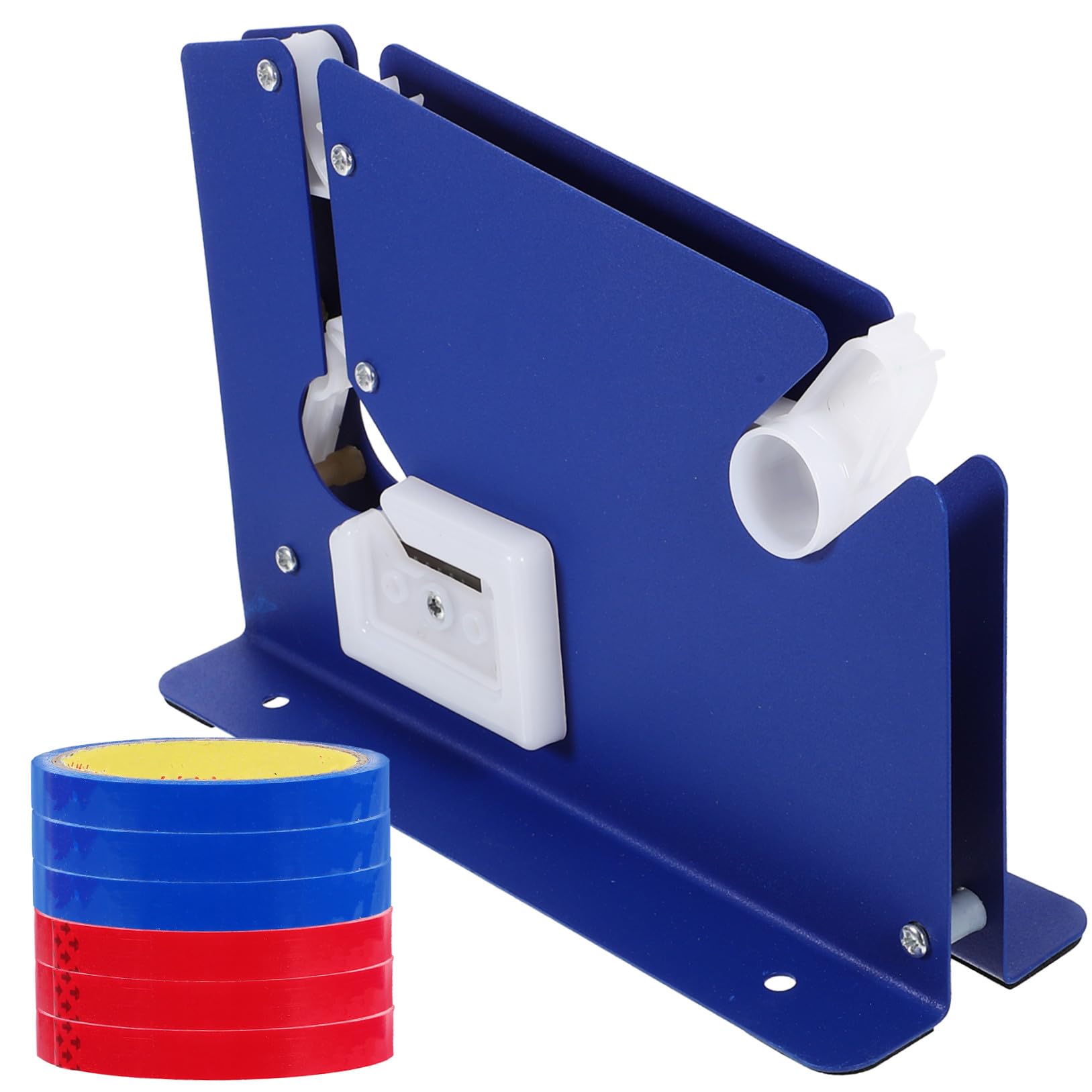 Dispenser Nastro Adesivo Imballaggio 12mm Metallo Plastico 6 Pezzi | Struttura Metallica Resistente, Lama in Acciaio Inox, Nucleo 75mm, per Centro Commerciale e Supermercato Colore Casuale