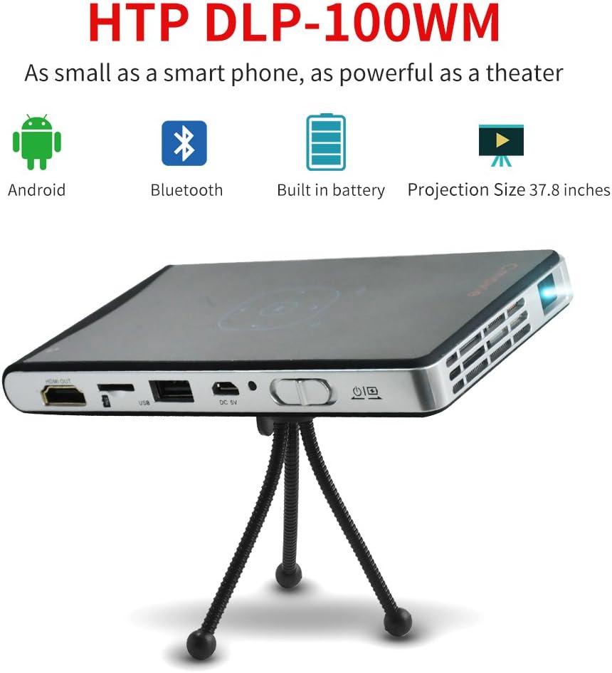 DLP 100WM Mini Pocket Projector Support Full HD 1080P HDMI & WIFI Wireless Connectivity Portable Size & 100" Display Synchronized with Smartphone 20,000 Hour LED 500 lumens