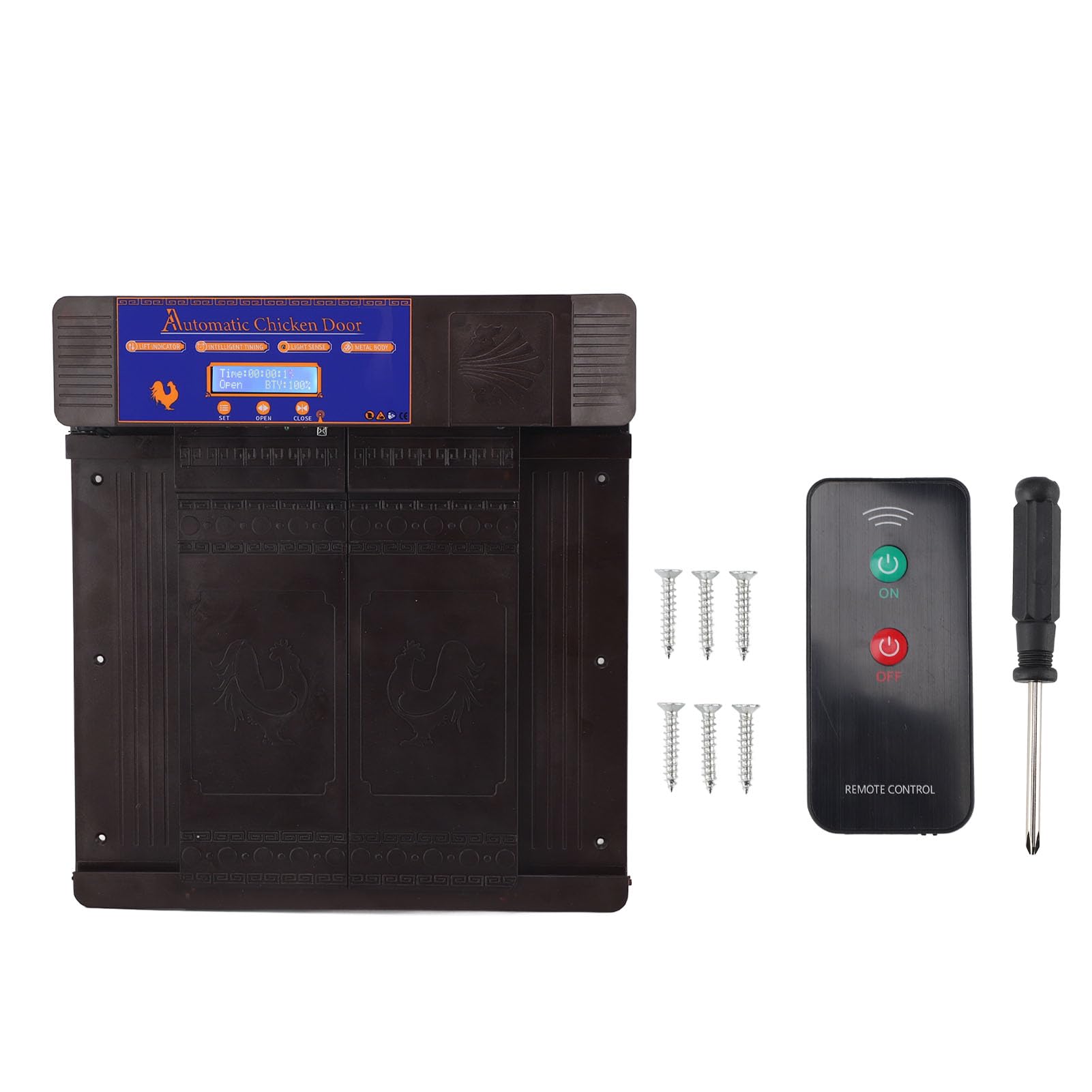 Control Remoto para Puerta de Gallinero, Alarma de Batería Baja, Sensor de Luz, Abridor de Puerta para Gallinero, Resistente a la Intemperie para Patio Trasero (Marron Oscuro)