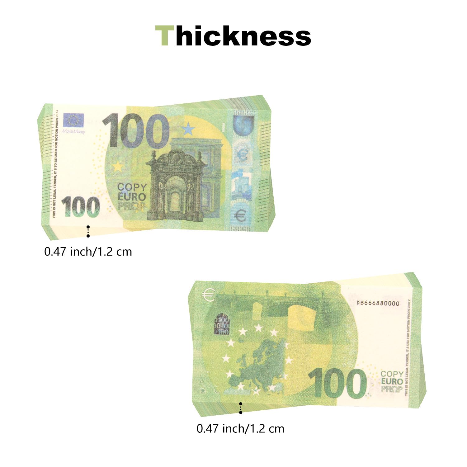 Mecool 2.40 x 1.26" 100 Pcs €100 Euros Bills Pretend Cash - Image 3