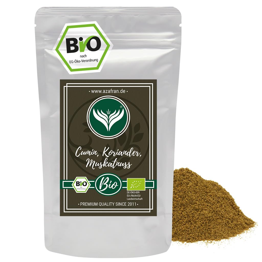 Azafran BIO Cumin Koriander Muskatnuss ayurvedische Gewürzmischung | CKM gemahlen 250g