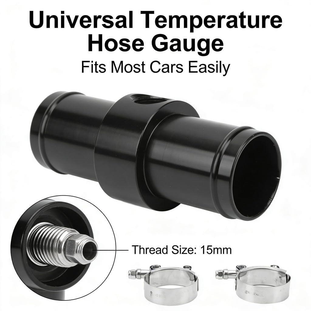 Temperature Hose Gauge Joint Pipe, 15mm Thread, 34mm Inner Diameter, Metal Alloy - Accurate Water Temperature Monitoring, Easy Installation, Universal Fit for Cars