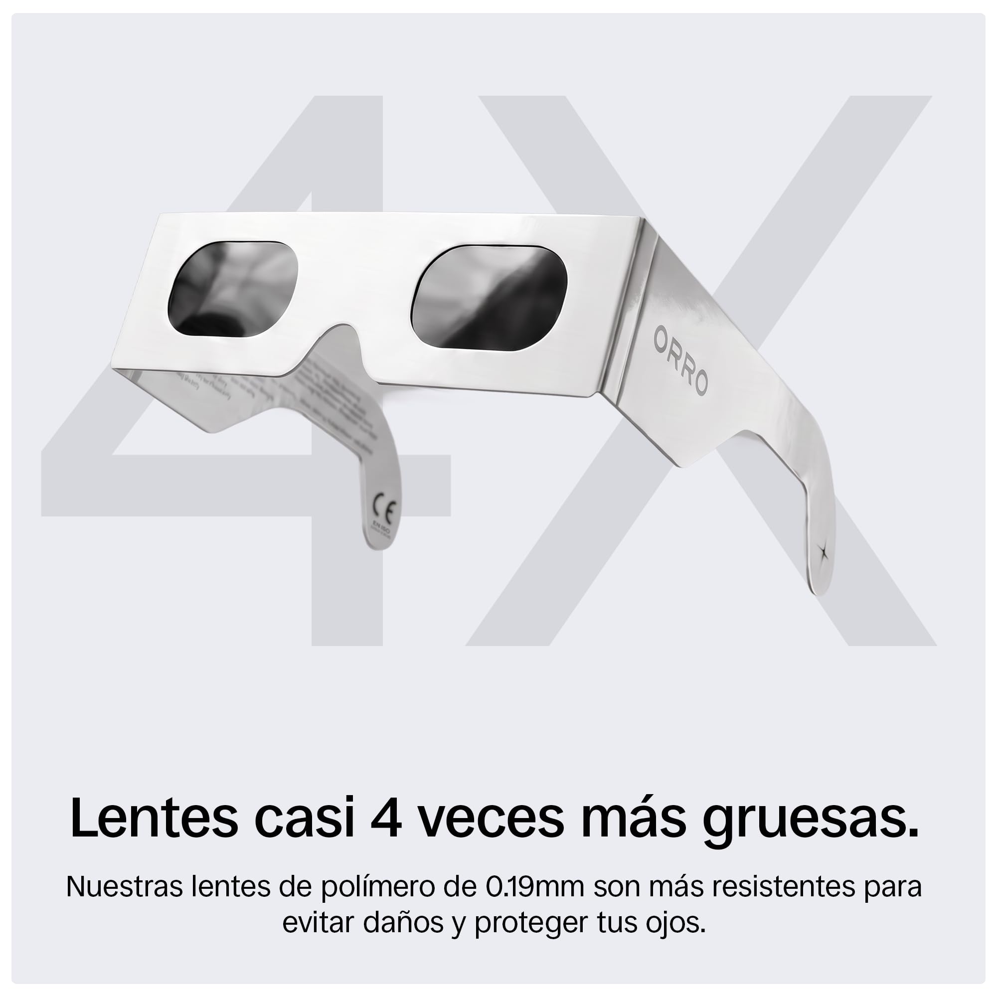 ORRO Gafas para Eclipse Solar de 45 mm, Pack de 2/6/12, Se Ajustan sobre Gafas Graduadas, Protección Ocular Certificada, Ensayadas según EN ISO 12312-2:2015, Marcado CE - Ajuste Edge