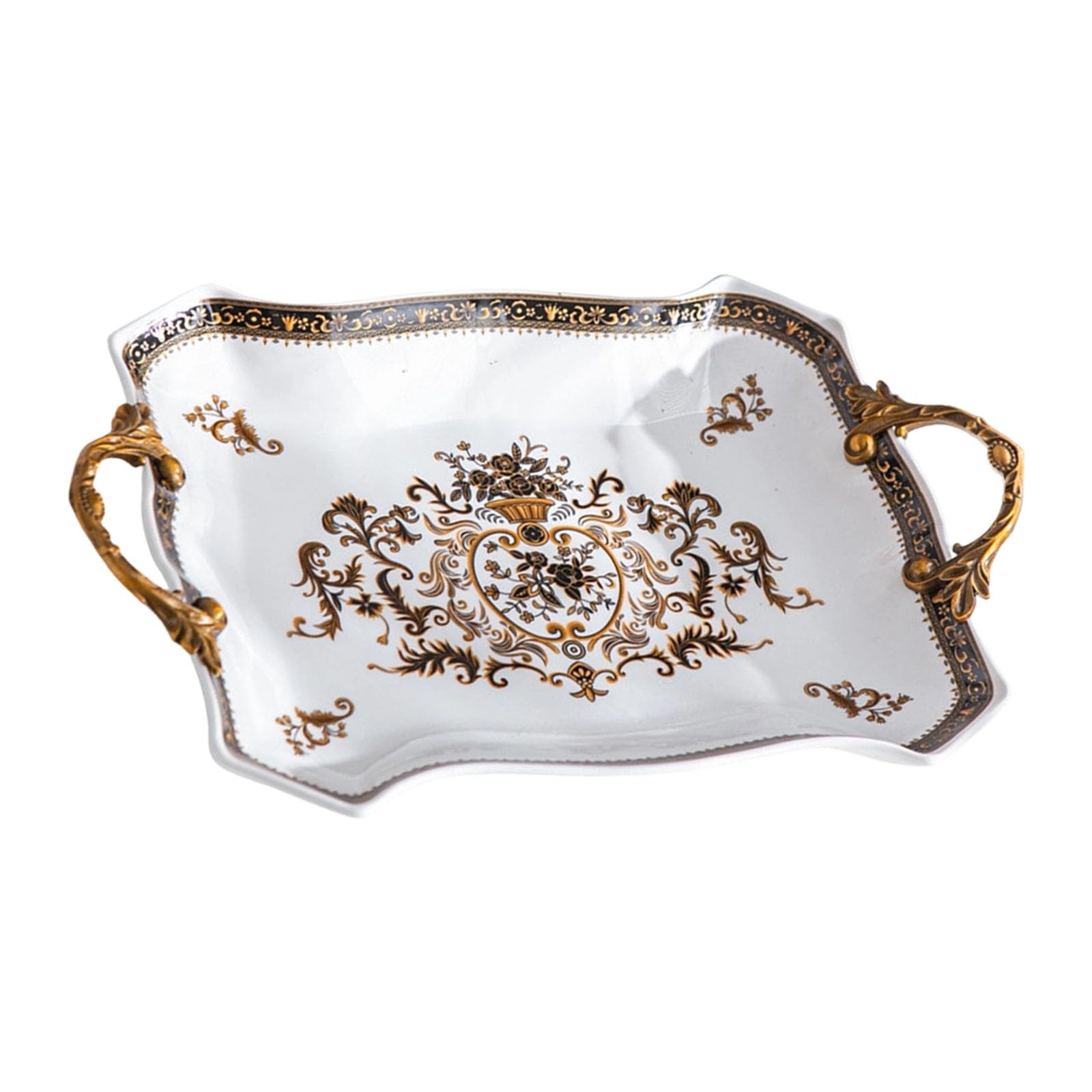 Tsophreniq Delicate Chinese Styles Ceramic Tray with 6.50Cm Depth Traditional Double Handle Dishes for Fruits and Snacks Storage Elegant Party Tray