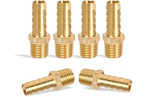 6 Pcs Brass NPT Fittings: 1/4 NPT to 3/8 Barb