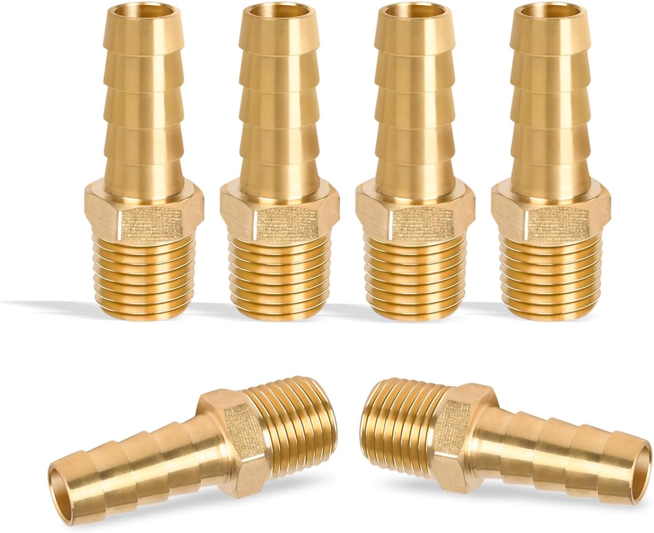 6 Pcs Brass Hose Fittings, 1/4 NPT to 3/8 Barb, Barbed Hose Fittings, Male Thread Hose Barb Adapter Connector, Hose Barb Fittings