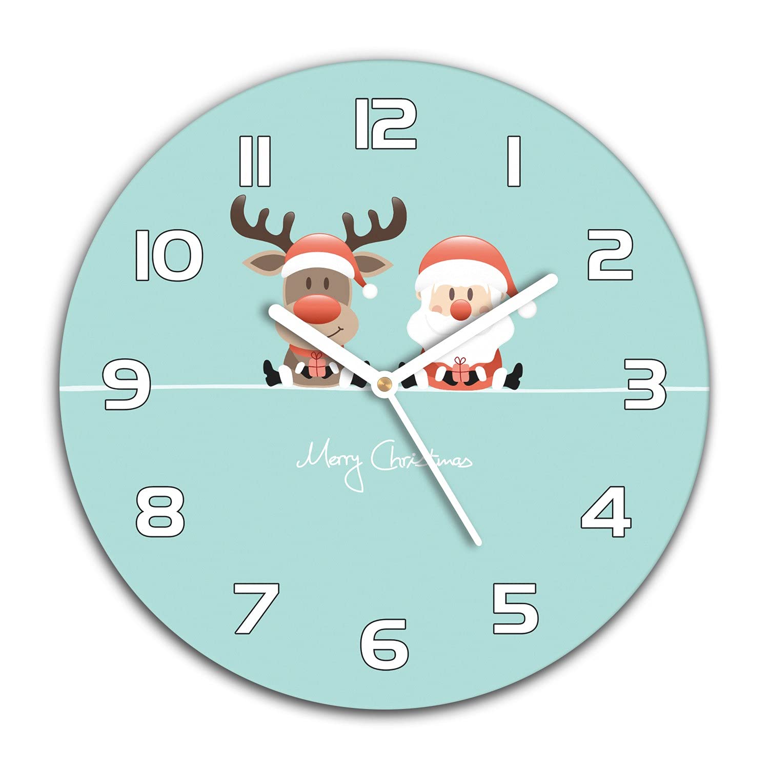 Horloge murale Noël en verre 30 cm Rudolf et Santa Claus Coloray salon moderne