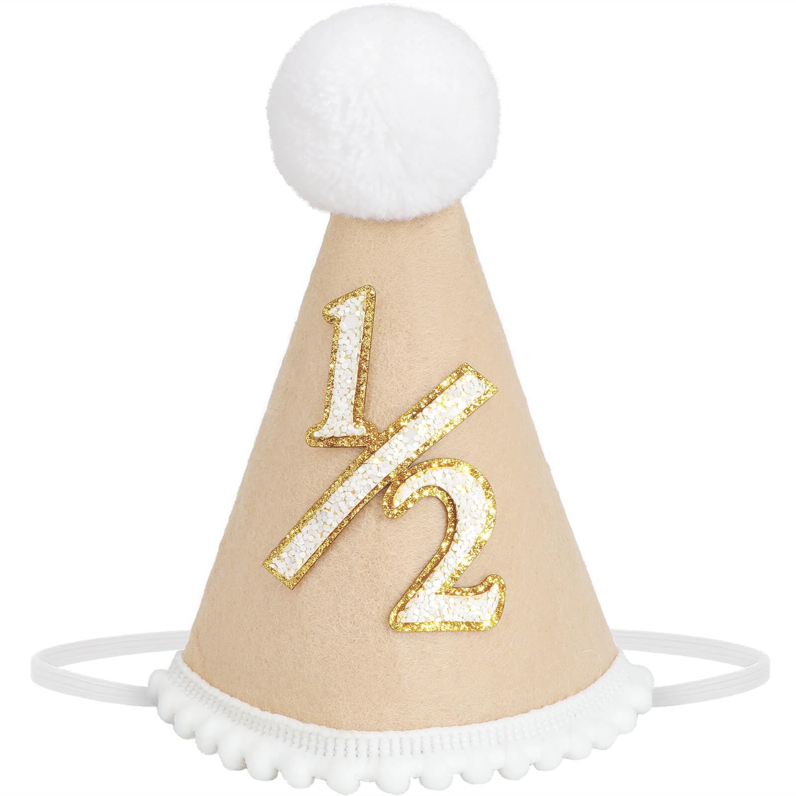 DRESHOW 1/2 Birthday Baby Party Hat Half Birthday Cone Party Hats with Pom Poms 6 Months Cake Smash Photo Props Headwear Decor for Girls Boys