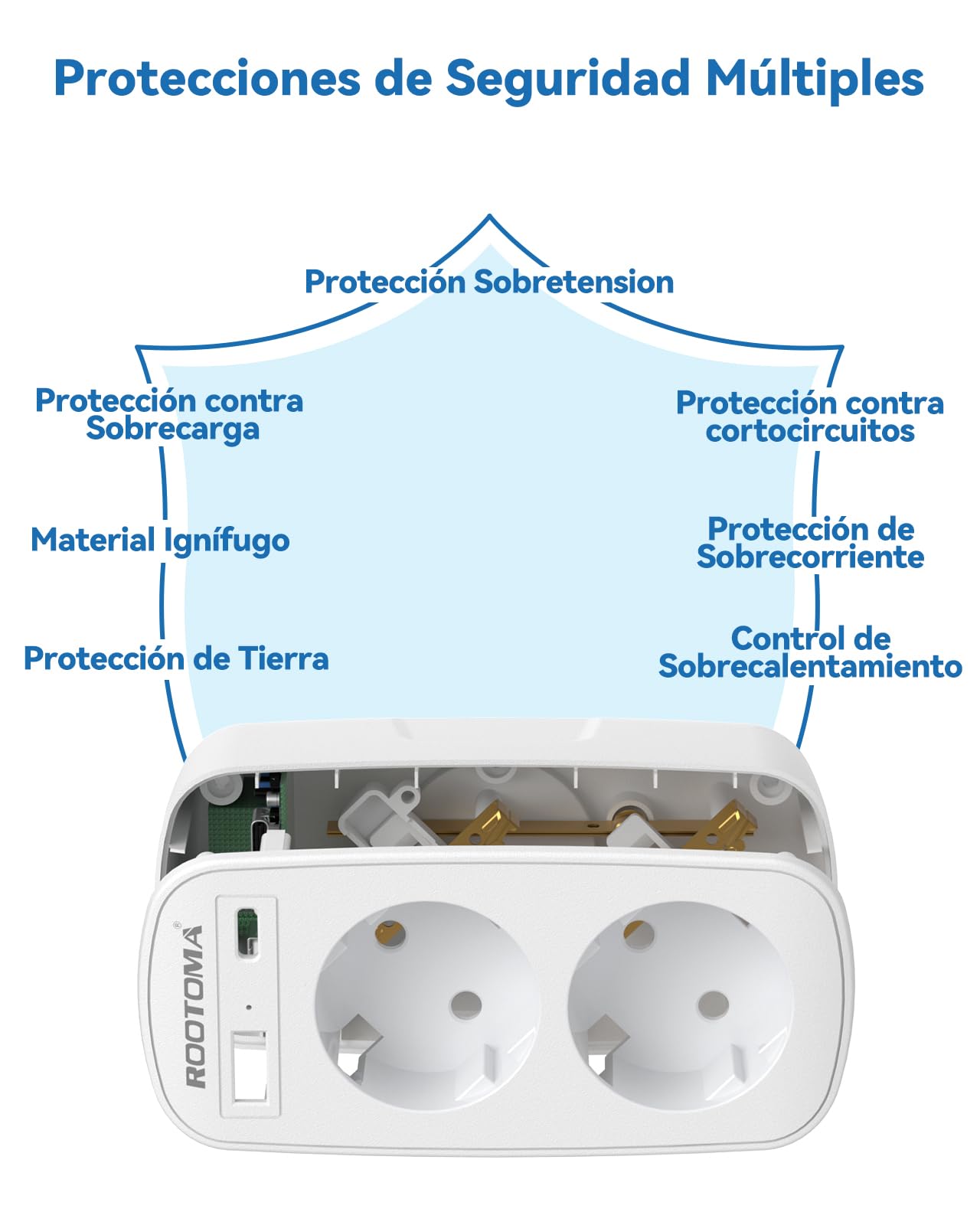 Ladrón Enchufes 4 en 1 con USB-A y USB-C, Enchufe Doble para Pared, Compacto para Familia, Cocina y Oficina, Blanco, 4000W/16A — view 4