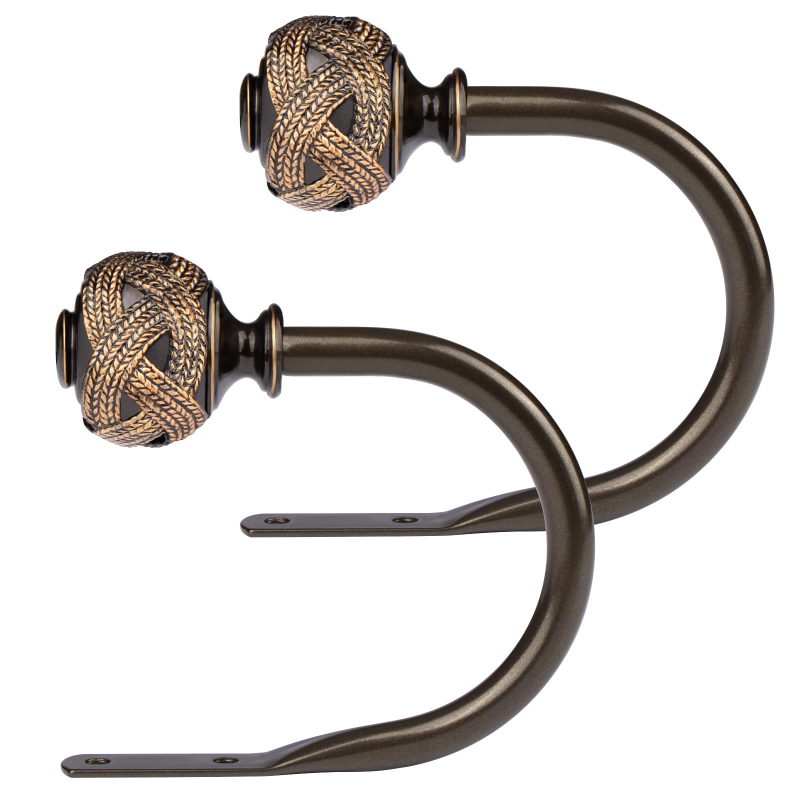 2 Pack Bronze Curtain Holdbacks, Decorative Window Drapery Tiebacks (2 Pack/1 Pair), Curtain Tie Back Hooks for Wall with Leaf Finials (4.3" L x 3.3" W)