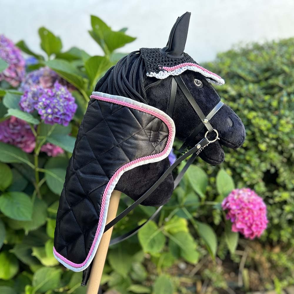 Zubehör-Set für Hobby, Horse und Pferd, schwarz, mit Führstrick + Decke + Mückenschutzmütze