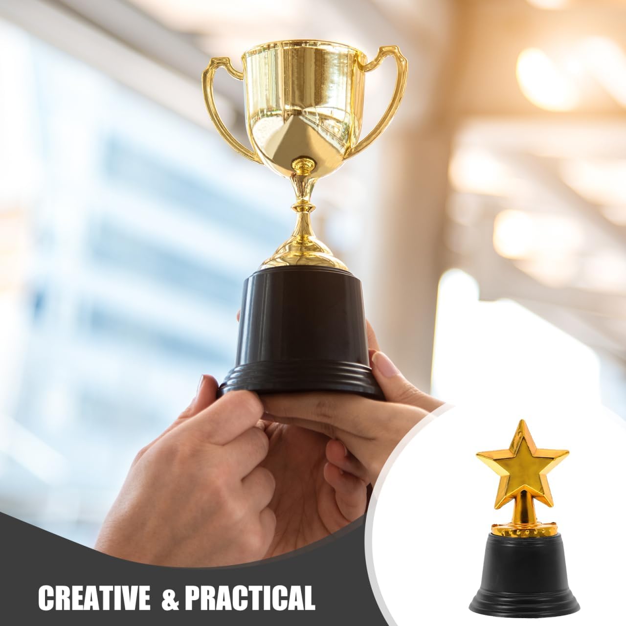 NUOBESTY Mini Trophies, 6pcs Star Gold Trophy Award Trophy Cup for Kids Plastic Small Trophies for Party Favors, Rewards, Tournaments, Winning Prizes, Competitions