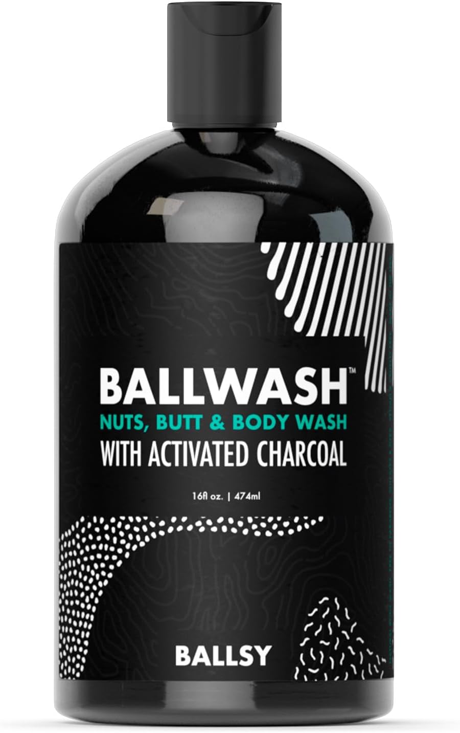 Ballwash Charcoal Body Wash for Men - Moisturizing Men’s Bodywash with Coconut Oil – Soap for Men & Great for your Most Intimate Areas, 16 Oz