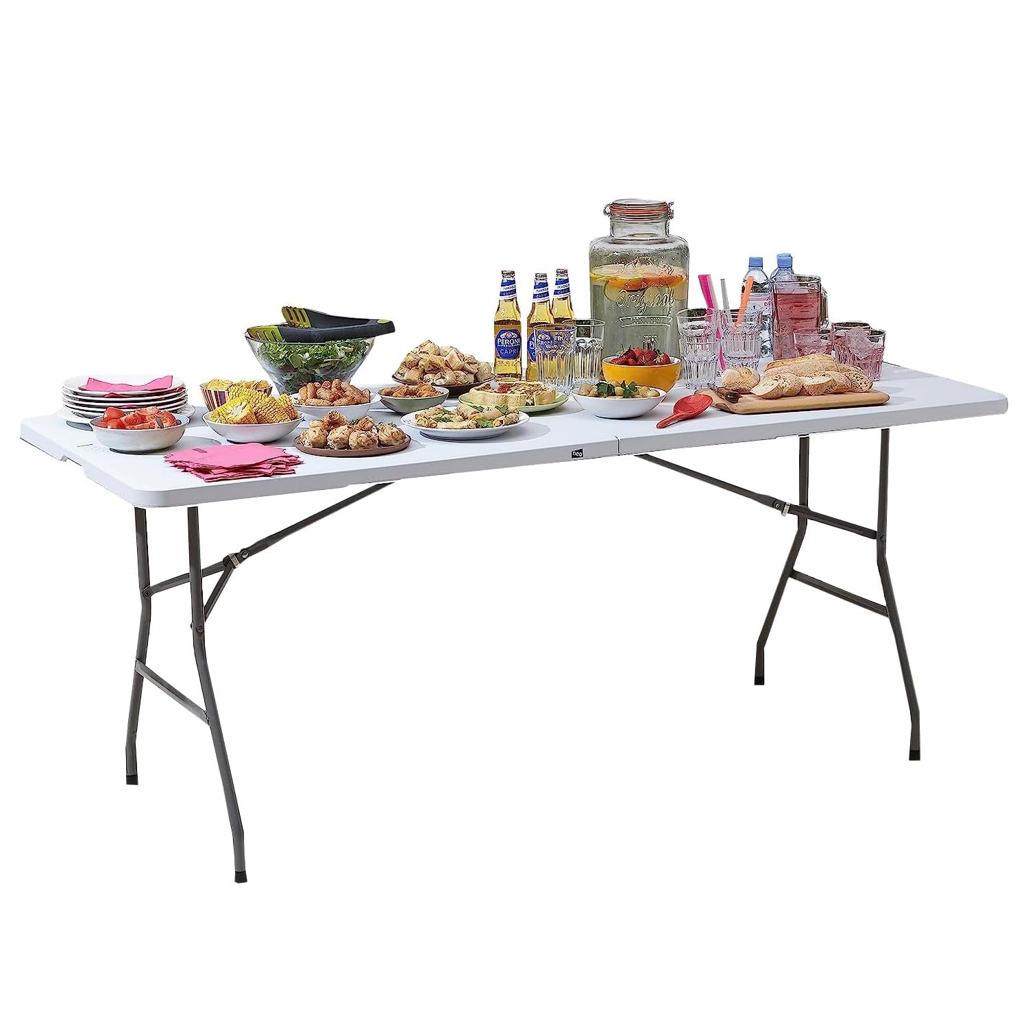 Clori Tavolo Pieghevole Portatile: Ideale per Giardino, Campeggio e Buffet, Leggero, Salvaspazio, Durevole, con Sistema di Blocco di Sicurezza, Fino a 6 Persone - 180x70x74 cm