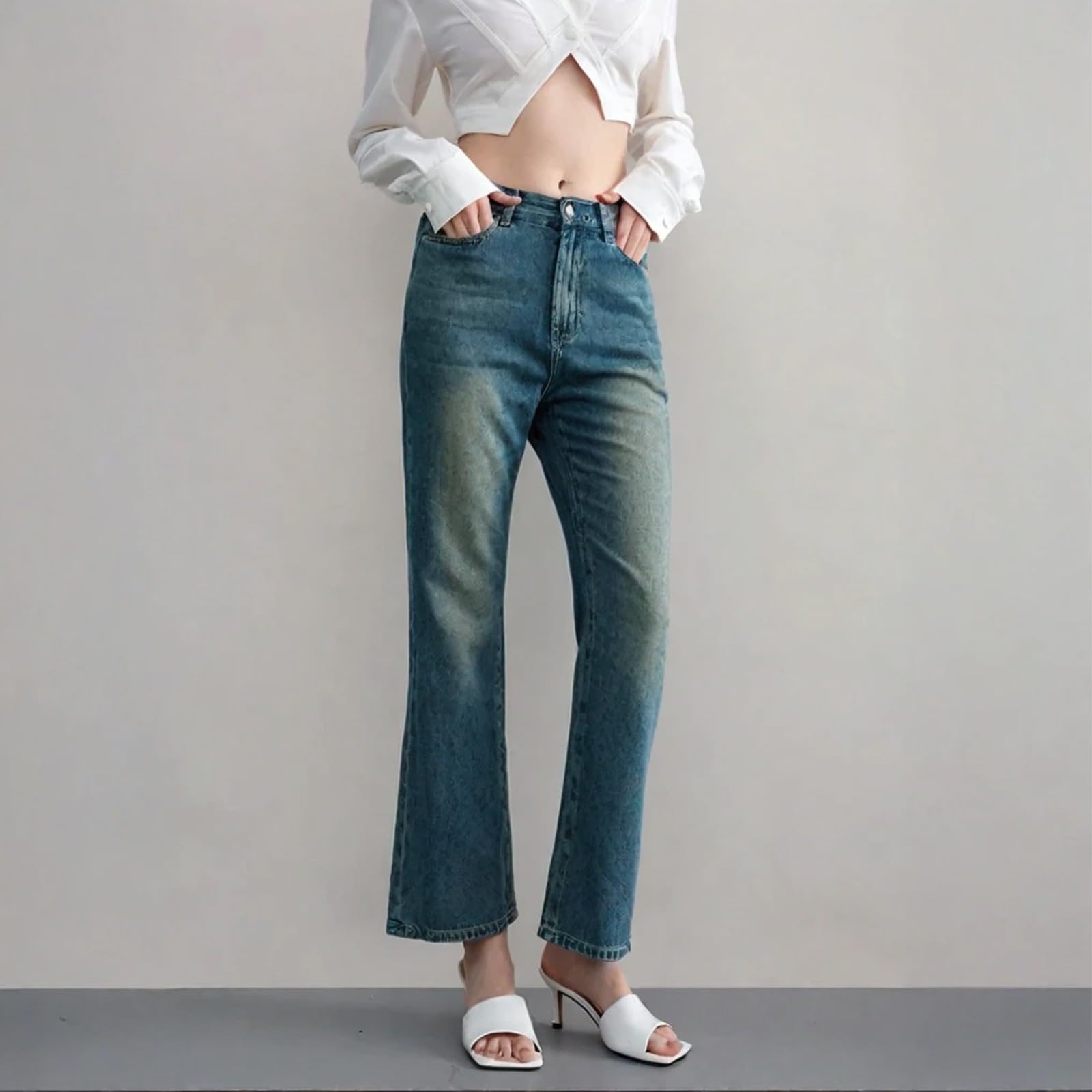 Jeans da donna Flared nero, in denim, pantaloni cargo Baggy Y2K, per il tempo libero, con tasche a vita alta, Y2K, per adolescenti, ragazze, da lavoro, stile bootcut