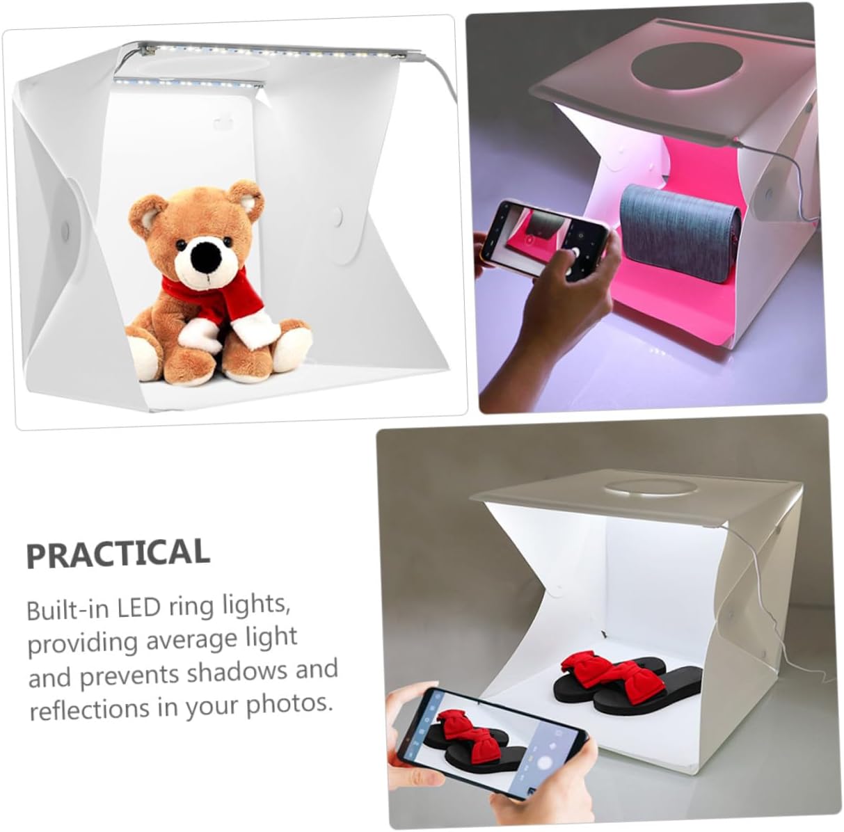 Portable Small Photo Light Box 40cm with Dual LED Strips and Two Backdrops, Foldable Photography Tent for Product Display and Studio Shooting