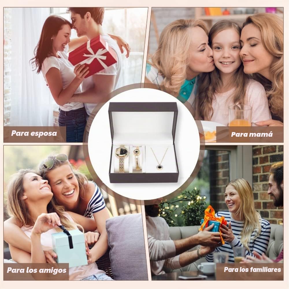YUYTE Reloj de Pulsera para Mujer, Juego de Joyas con Pulsera, Juego de Joyas para Mujeres, Collar con Banda de Reloj, Oro Rosa Y Oro para Mujeres Y Niñas, Reloj de Cuarzo Diamantes Imitación