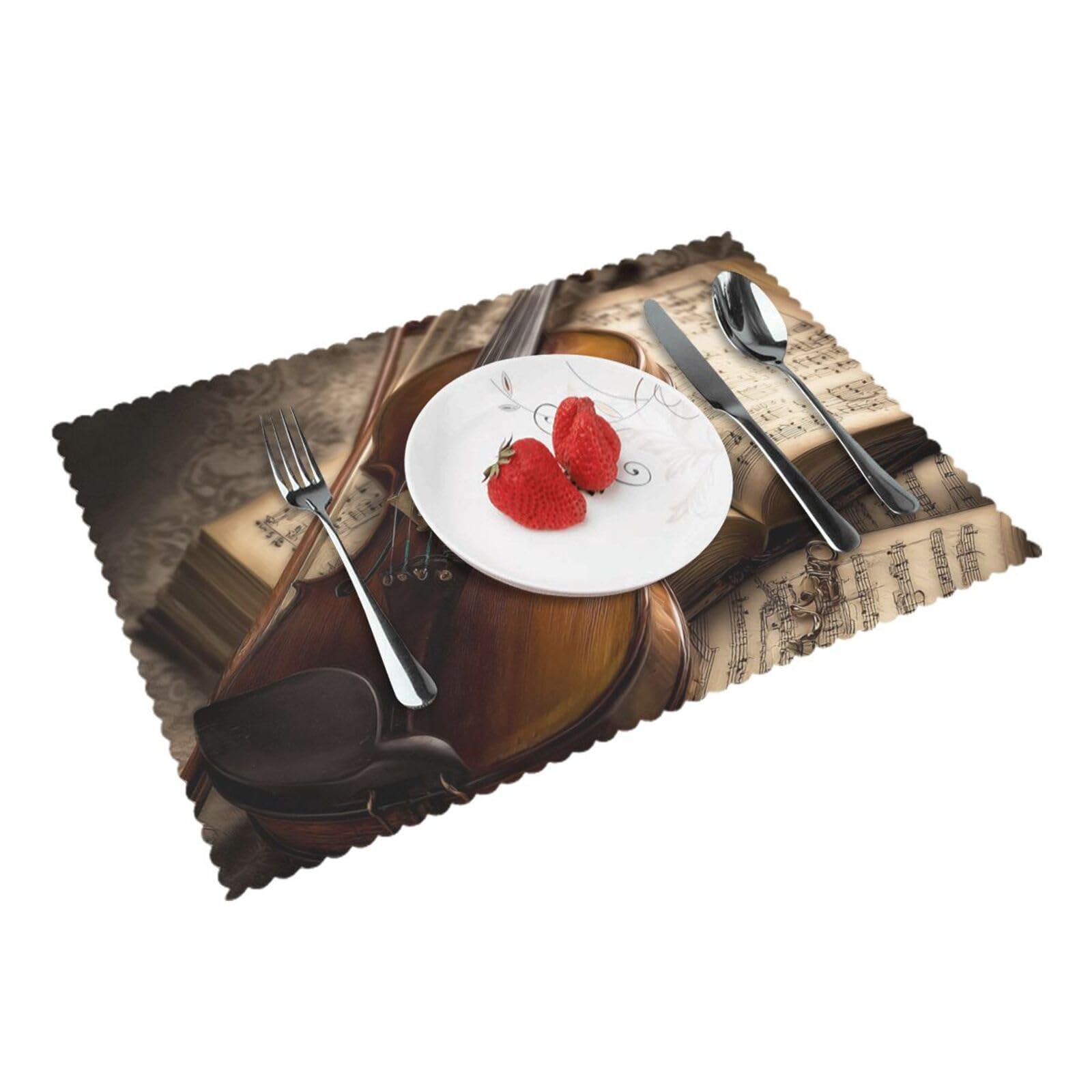 Placemats Set of 4 Heat Resistant Non-Slip Place Mats for Dining Table Violin and Book Placemats Washable Woven Table Mats Wipeable Placemat for Kitchen Decoration 30 x 45 cm