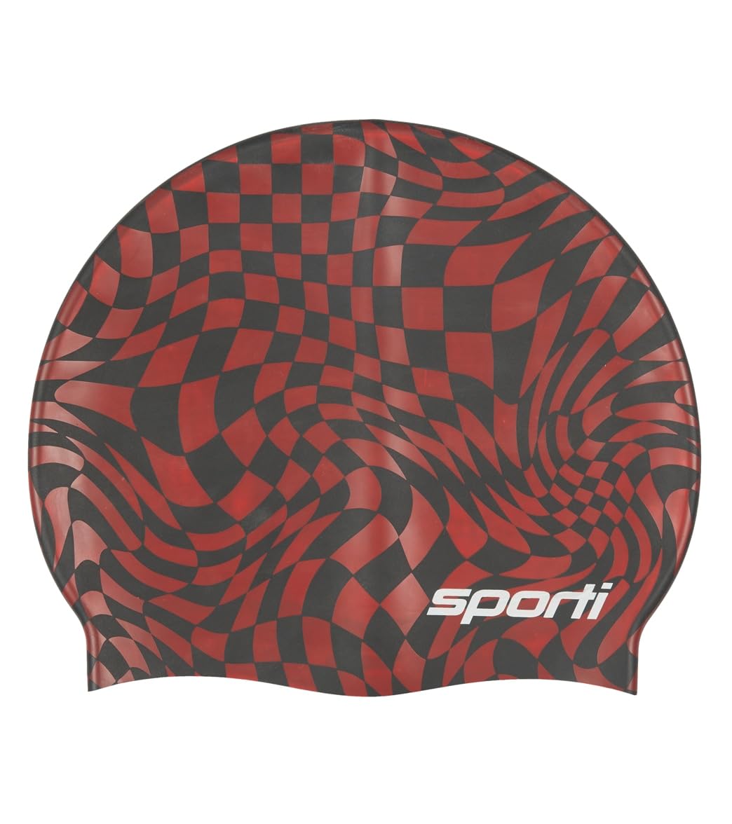 Sporti Checkmate Silicone Swim Cap - Red - Adult โ image 1