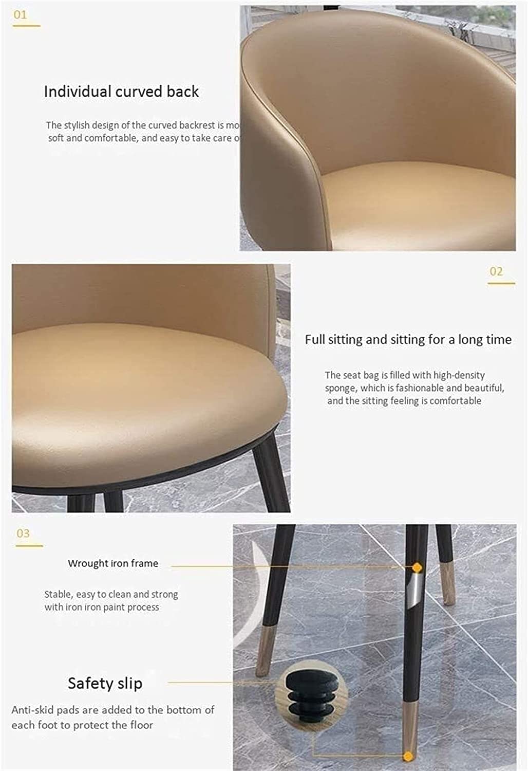 Lot de 6 chaises de salle à manger modernes en cuir synthétique vert avec dossier et pieds en métal pour salle à manger, réception