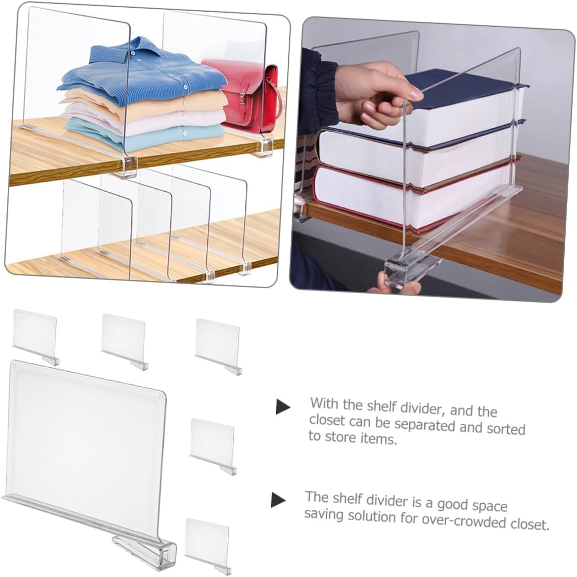 6Pcs Clear Shelf Dividers for Closet Organizer Wardrobe Separators with Vertical Storage Panels Easy Shelf Separators for Clothes Kitchen Office Storage Space Maximizing Closet