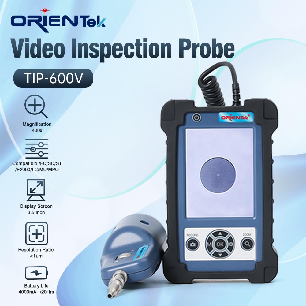 ORIENTEK TIP-600V Optical Fiber Inspection Real-time Video Probe Fiber Connetor Detector with 3.5in HD LCD Display + SC/FC/ST/LC/SC Female/LC Female Tips 400x Magnification 4,000mAh Large Battery