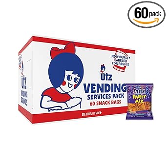 Utz Party Mix – 1 oz. Bags (60 Count) Tasty Snack Mix of Corn Tortilla, Nacho Tortilla, Pretzel, BBQ Corn Chip and Cheese Curl, Perfect for Vending Machines, Individual Snacks to Go, Trans-Fat Free