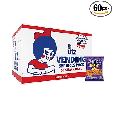 Utz Party Mix – 1 oz. Bags (60 Count) Tasty Snack Mix of Corn Tortilla, Nacho Tortilla, Pretzel, BBQ Corn Chip and Cheese Curl, Perfect for Vending Machines, Individual Snacks to Go, Trans-Fat Free