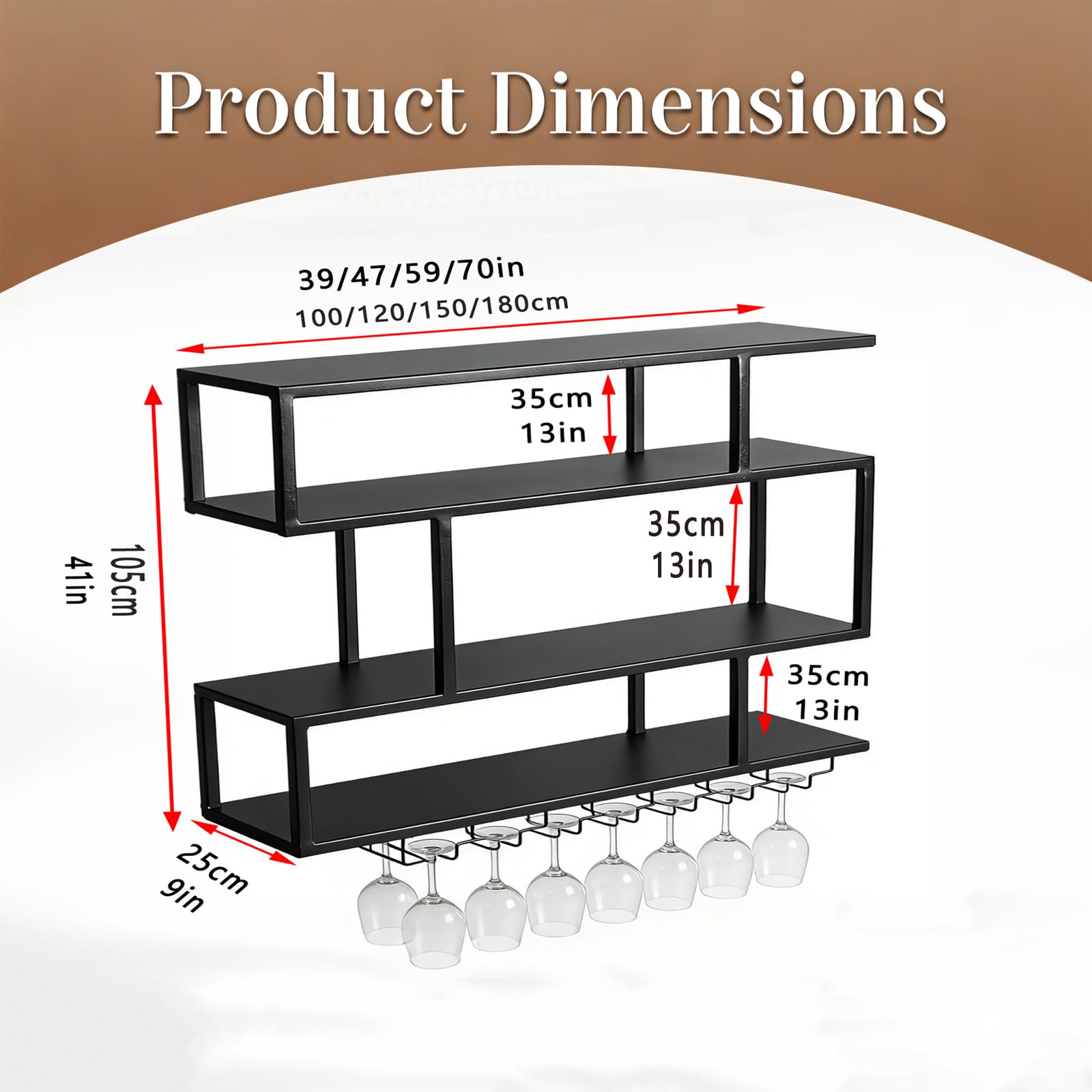 AUSKLEZU Botellero de Pared para Vino con Luz LED Cálida - Botellero Industrial de Pared Vertical de 4 Niveles, Estantería Flotante con Soporte para Copas Colgante para Bar, Cocina y Comedor (150cm) — view 2