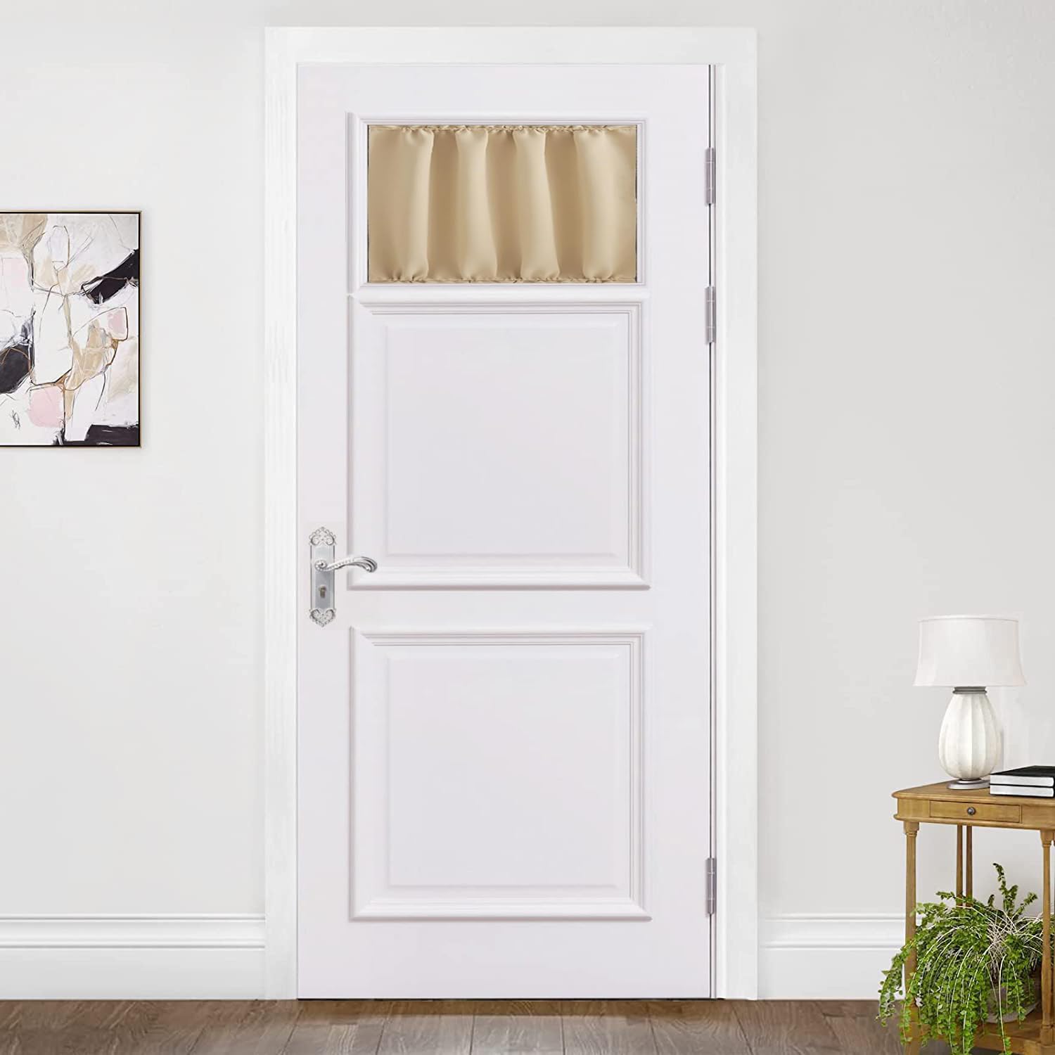 ZHhan French Door Curtains Privacy Blackout French Door Rod Pocket Drapes for Glass Door Home Office,Sidelight Curtain Tie up Shade,Easy Installed 107x51cm,Beige,1 Panel