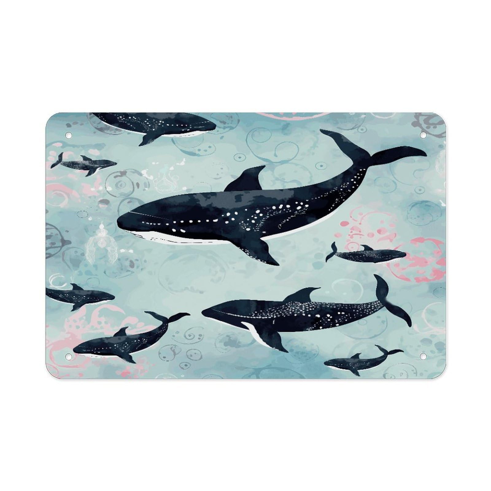 LDGSUPH Whale Metal Tin Sign Wall Art Prints Folded Edge Iron Sheet Painting with Holes for Wall Prints Decorative Picture Metal Signboard Decor Painting Wall Decor