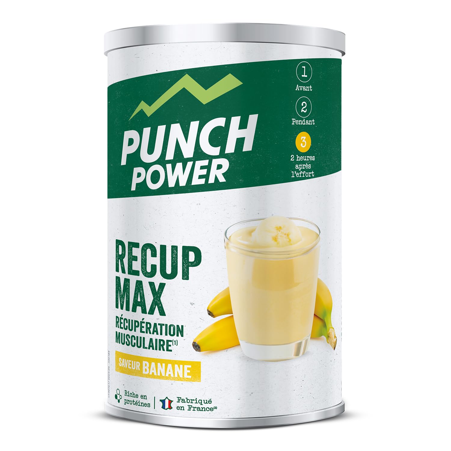 PUNCH POWER - Récup Max - Banane - 480 g - Récupération Musculaire - Extrait de Stévia - Protéines et Glucides - Magnésium - Potassium - Vitamines du Groupe B - Marque Française