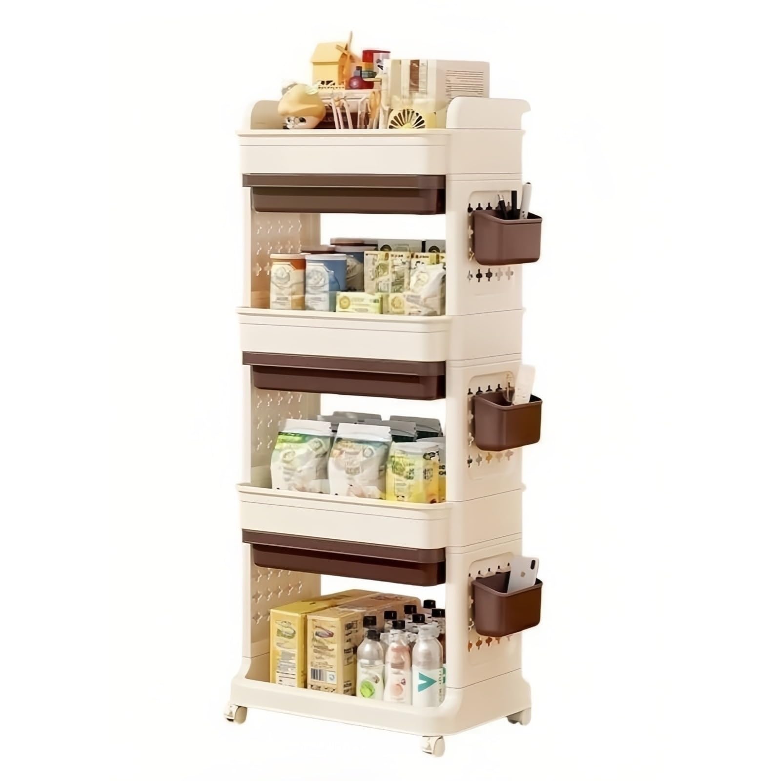 FZL02068LM Kitchen Trolley Rolling Storage Cart Multi-tier Movable Snack Organizer Shelf for Living Room(Bruin,Large)