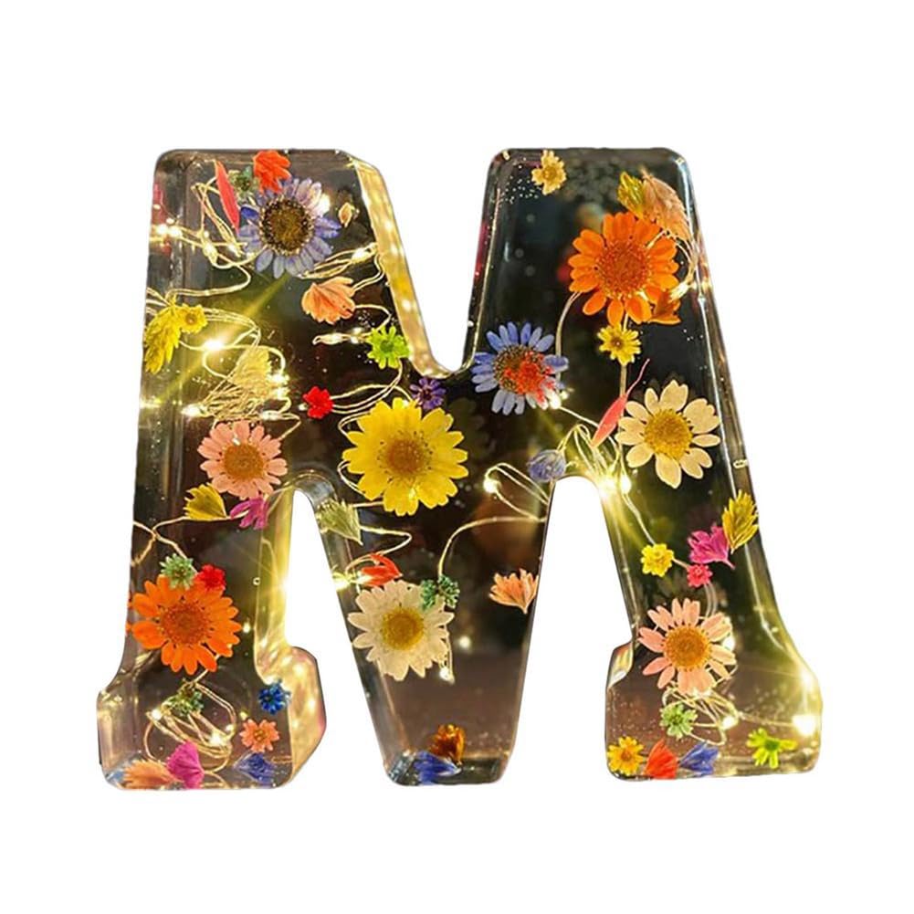 CTRLZS Letters Floral Night Light CreativeDried Flower LED Ambient Lights Resin Letters Lamp Party Table Ornaments Lighting M