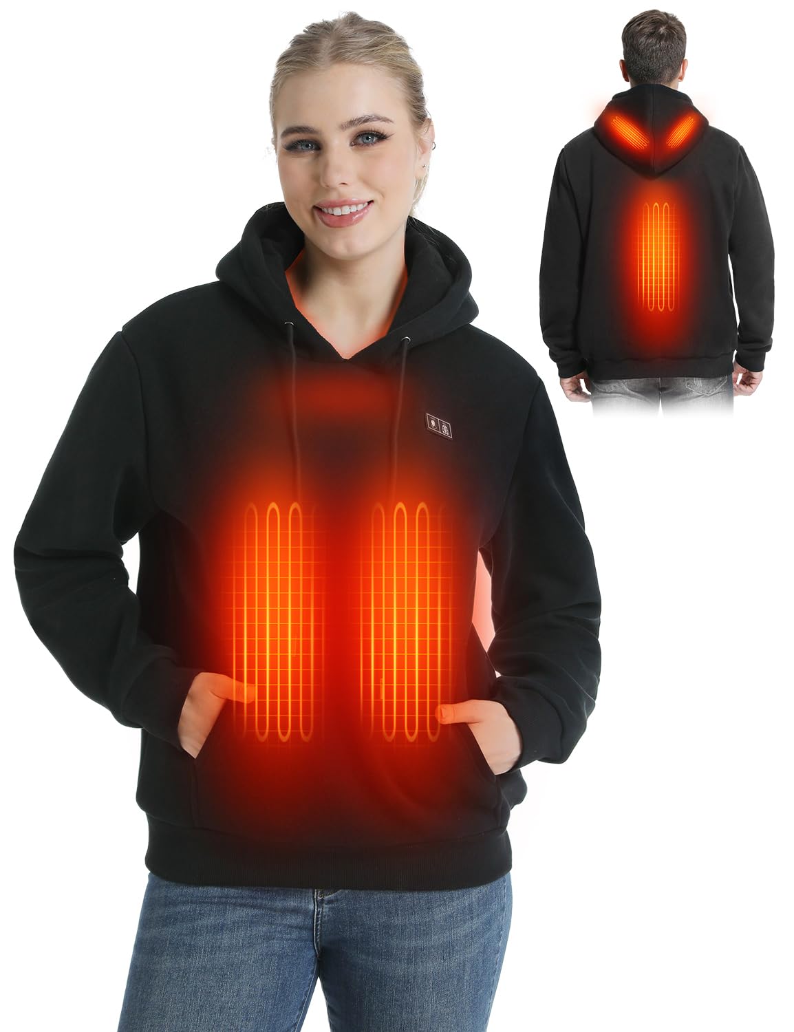 Heated Hoodie for Men Women with 7 4V 12000mAh Battery Pack Unisex Pullover Heated Sweatshirt